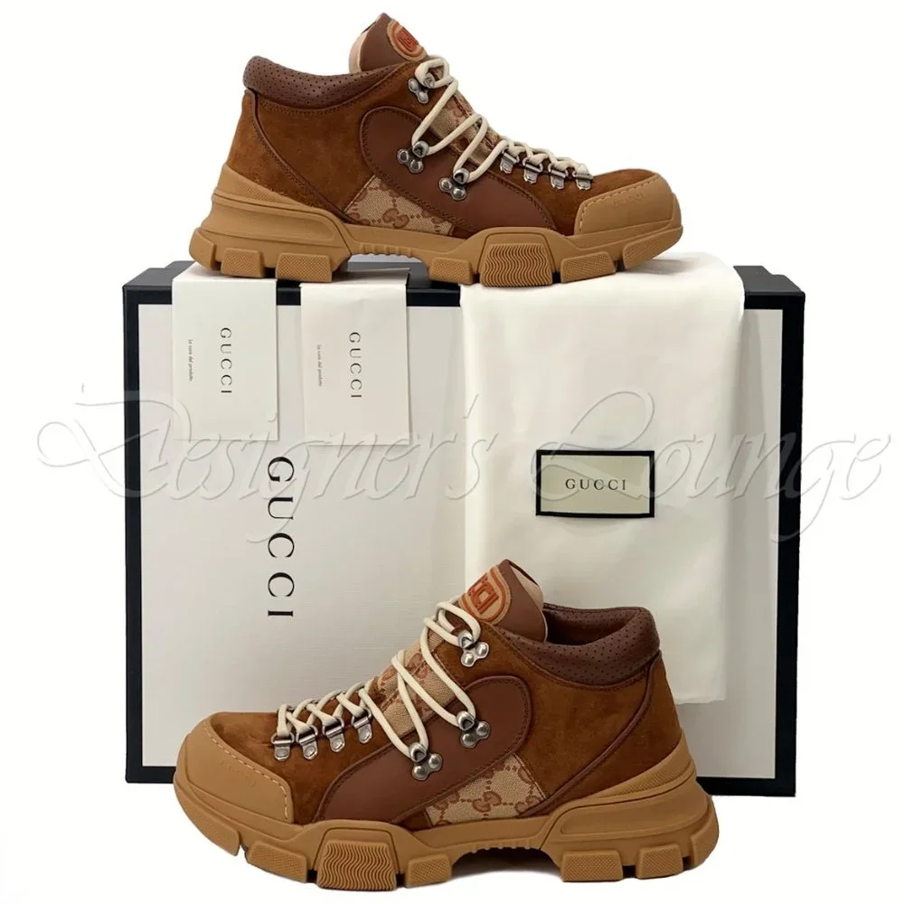 NEW GUCCI FLASHTREK GG Leather Suede Canvas Mid Top Sneakers 7.5 G / US 8 $980